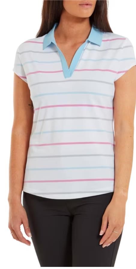 FootJoy Birdseye Stripe Smooth Jacquard dámské polo, bílo/modré