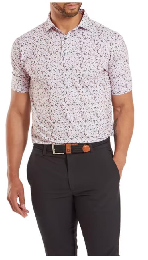 FootJoy Primrose Print Self Collar Lisle pánské polo, světle růžové