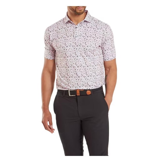 FootJoy Primrose Print Self Collar Lisle pánské polo, světle růžové
