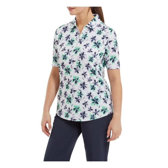 FootJoy 1/2 Sleeve Floral Print Lisle dámské polo, fialovo/zeleno/modré