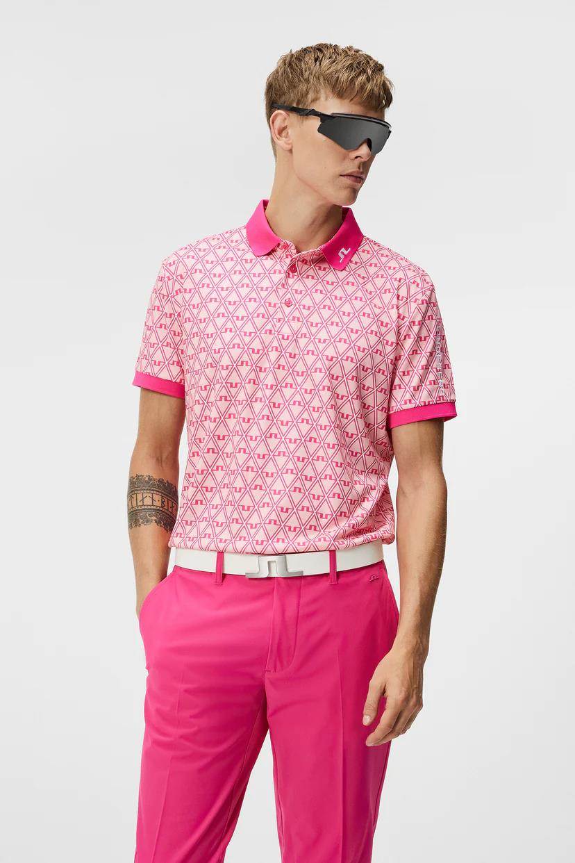 J.Lindeberg Tour Tech Regular Fit Print pánské polo, geo powder pink
