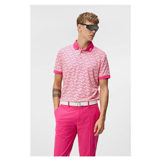 J.Lindeberg Tour Tech Regular Fit Print pánské polo, geo powder pink