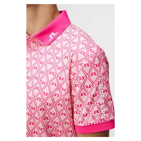 J.Lindeberg Tour Tech Regular Fit Print pánské polo, geo powder pink