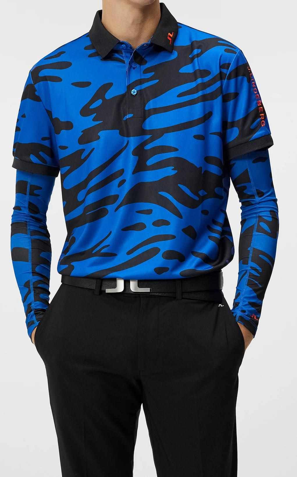 J.Lindeberg Tour Tech Regular Fit Print pánské polo, neptune nautical blue