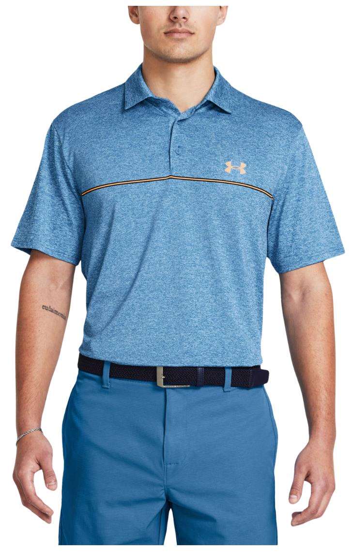 Under Armour Playoff 3.0 Printed pánské polo, photon blue/nova orange/midnight navy