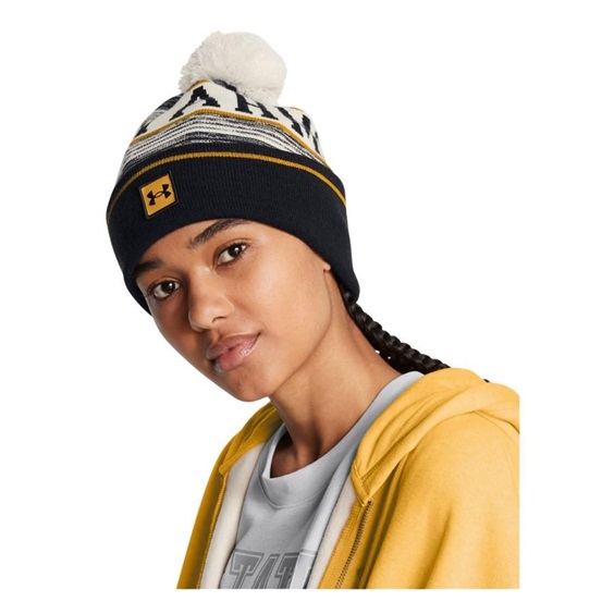 Under Armour Halftime Pom Beanie zimní čepice, summit white/golden yellow