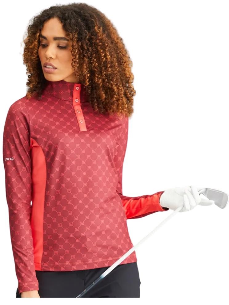 PING Lolette Printed dámská mikina, tibetan red multi/cayenne