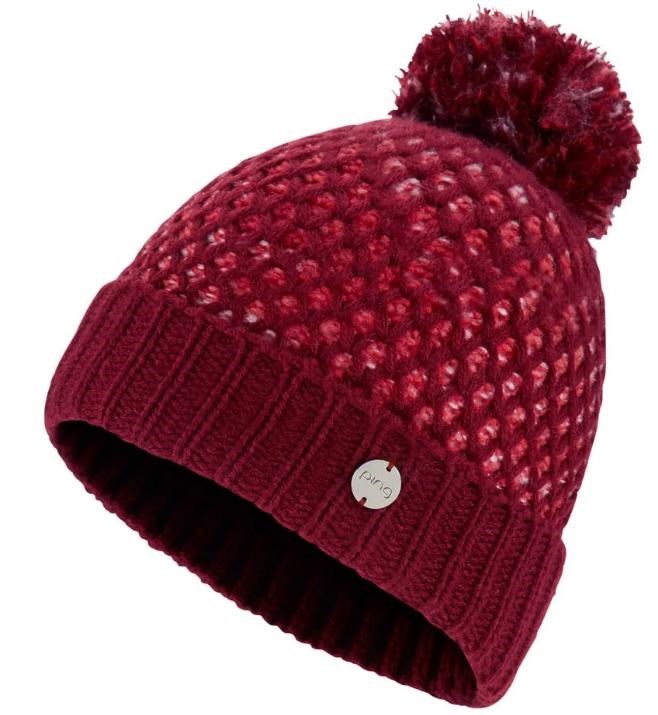 PING Oti Textured Knit Bobble dámská zimní čepice, tibetan red multi