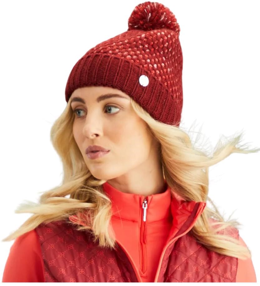 PING Oti Textured Knit Bobble dámská zimní čepice, tibetan red multi