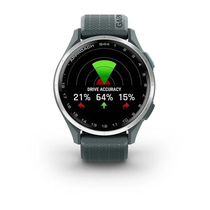 Garmin Approach S44 golfové GPS hodinky, hliníková luneta Silver, silikonový řemínek Twilight