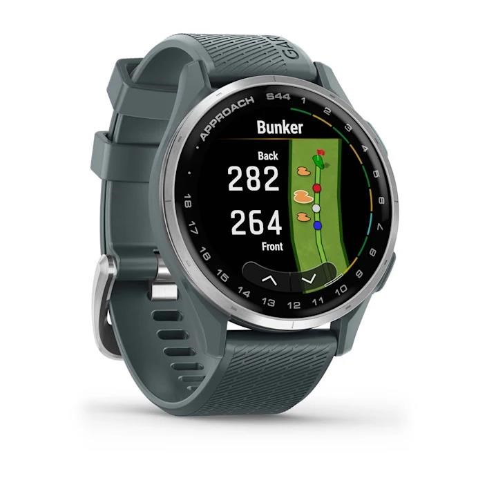 Garmin Approach S44 golfové GPS hodinky, hliníková luneta Silver, silikonový řemínek Twilight