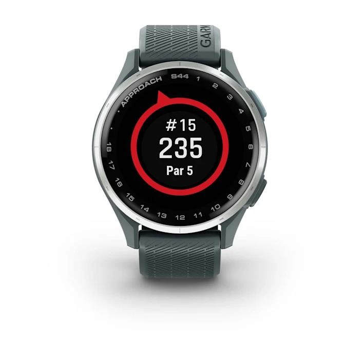 Garmin Approach S44 golfové GPS hodinky, hliníková luneta Silver, silikonový řemínek Twilight