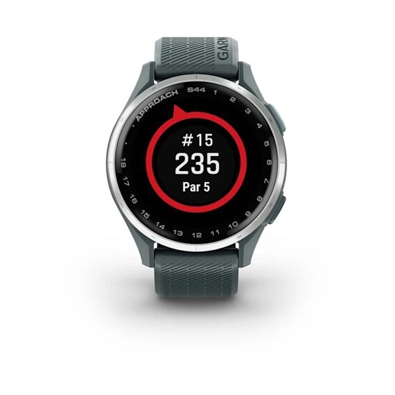 Garmin Approach S44 golfové GPS hodinky, hliníková luneta Silver, silikonový řemínek Twilight