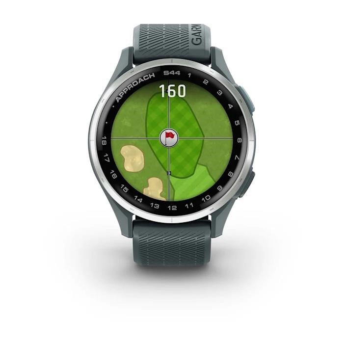 Garmin Approach S44 golfové GPS hodinky, hliníková luneta Silver, silikonový řemínek Twilight