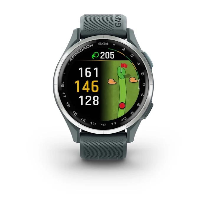 Garmin Approach S44 golfové GPS hodinky, hliníková luneta Silver, silikonový řemínek Twilight