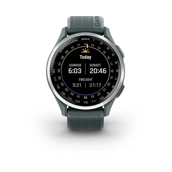 Garmin Approach S44 golfové GPS hodinky, hliníková luneta Silver, silikonový řemínek Twilight
