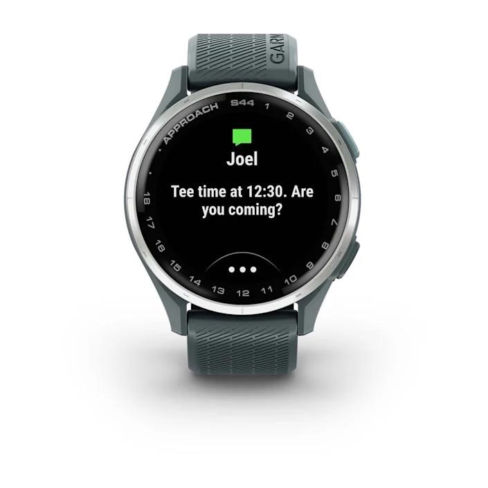 Garmin Approach S44 golfové GPS hodinky, hliníková luneta Silver, silikonový řemínek Twilight