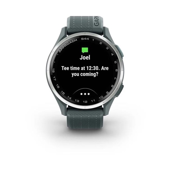 Garmin Approach S44 golfové GPS hodinky, hliníková luneta Silver, silikonový řemínek Twilight