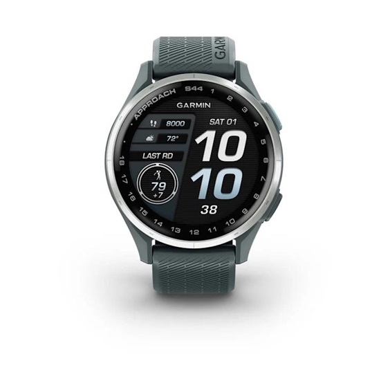 Garmin Approach S44 golfové GPS hodinky, hliníková luneta Silver, silikonový řemínek Twilight