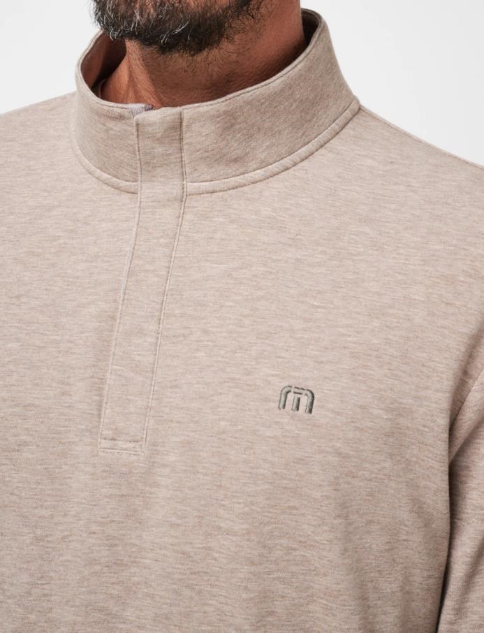 Travis Mathew CLOUD QUARTER ZIP 2.0 pánská fleecová mikina, béžová