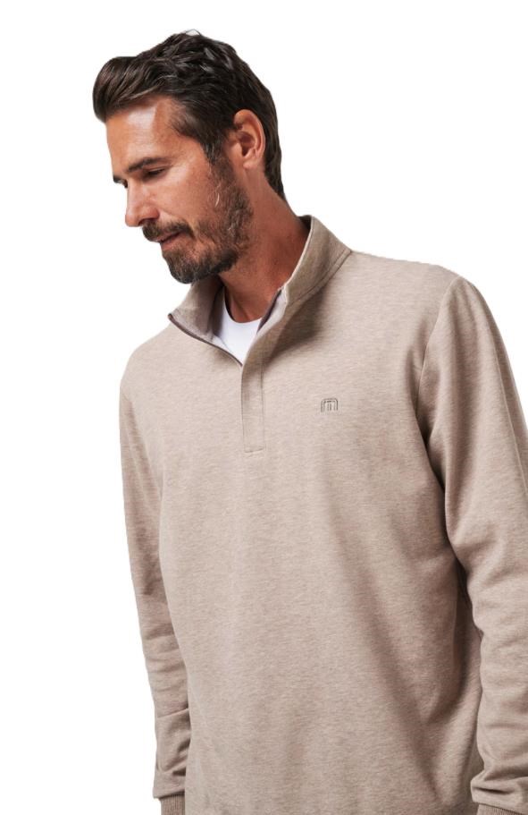 Travis Mathew CLOUD QUARTER ZIP 2.0 pánská fleecová mikina, béžová