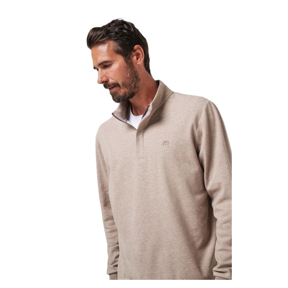 Travis Mathew CLOUD QUARTER ZIP 2.0 pánská fleecová mikina, béžová
