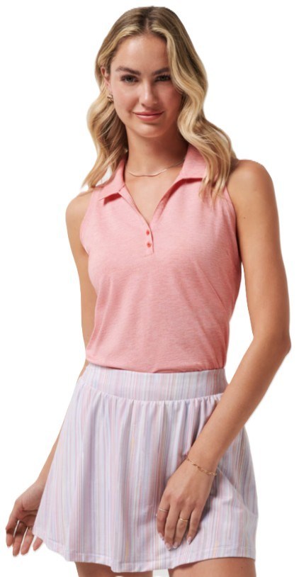 Travis Mathew Featherweight Active dámské polo bez rukávů, lososové