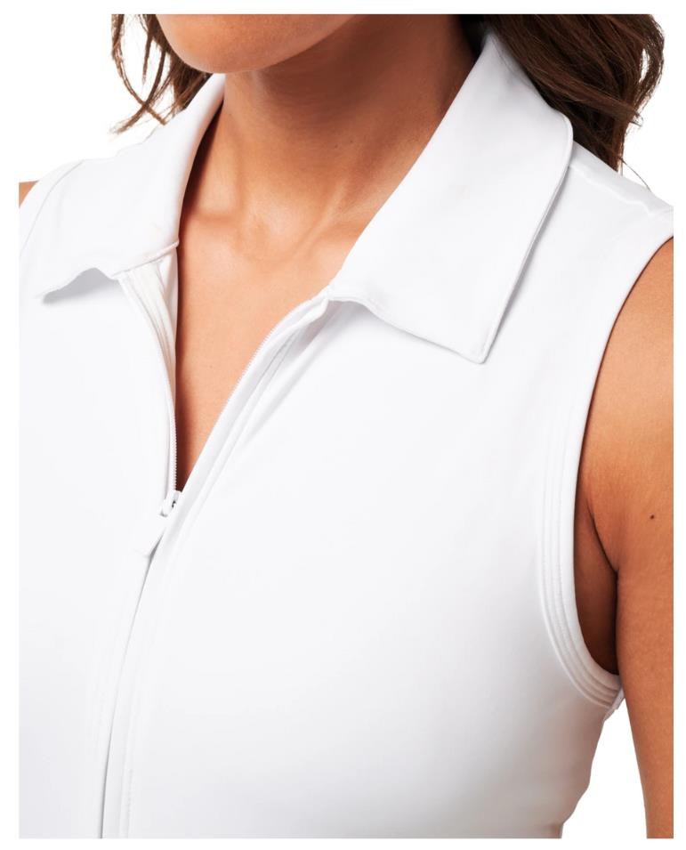 Travis Mathew Moveknit Sleeveless Polo golfové šaty, bílé
