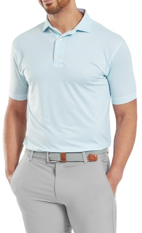 FootJoy Houndstooth Geo Lisle pánské polo, bílo/světle modré