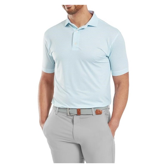 FootJoy Houndstooth Geo Lisle pánské polo, bílo/světle modré
