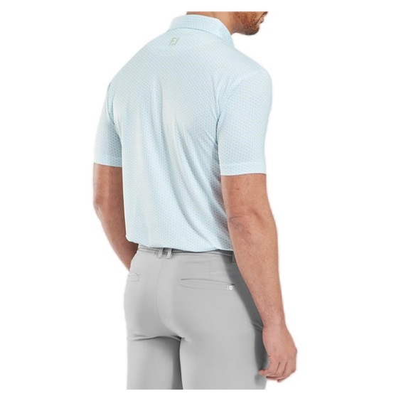 FootJoy Houndstooth Geo Lisle pánské polo, bílo/světle modré