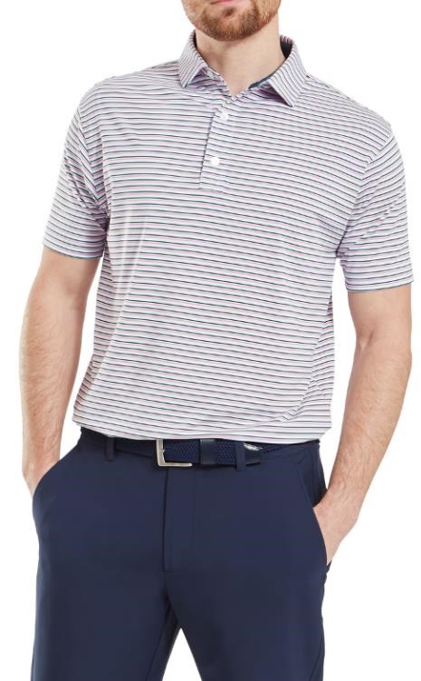 FootJoy Balance Stripe Lisle pánské polo, modro/bílo/růžové