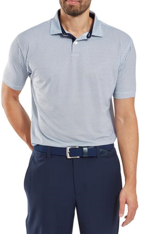 FootJoy Irongate Print Lisle pánské polo, bílo/tmavě modré