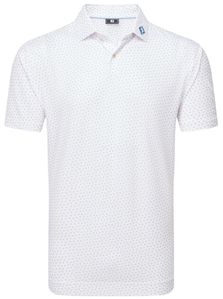 FootJoy Bounce Print Pique pánské polo, white/orange/blue jay