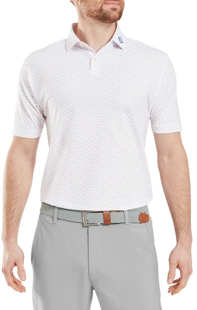 FootJoy Bounce Print Pique pánské polo, white/orange/blue jay