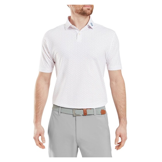 FootJoy Bounce Print Pique pánské polo, white/orange/blue jay