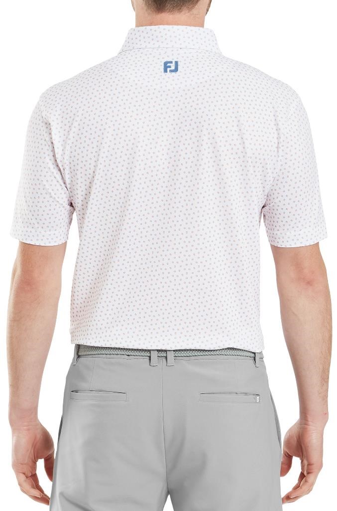 FootJoy Bounce Print Pique pánské polo, white/orange/blue jay