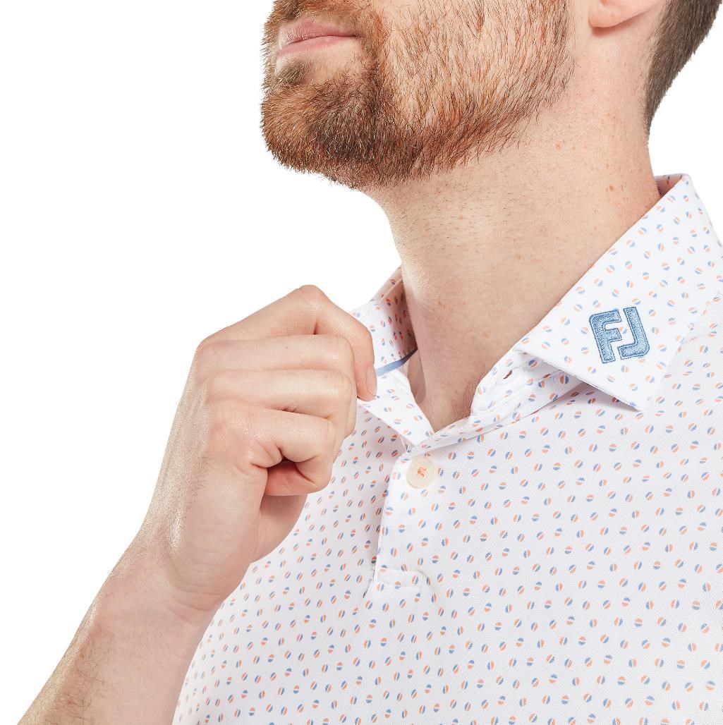 FootJoy Bounce Print Pique pánské polo, white/orange/blue jay