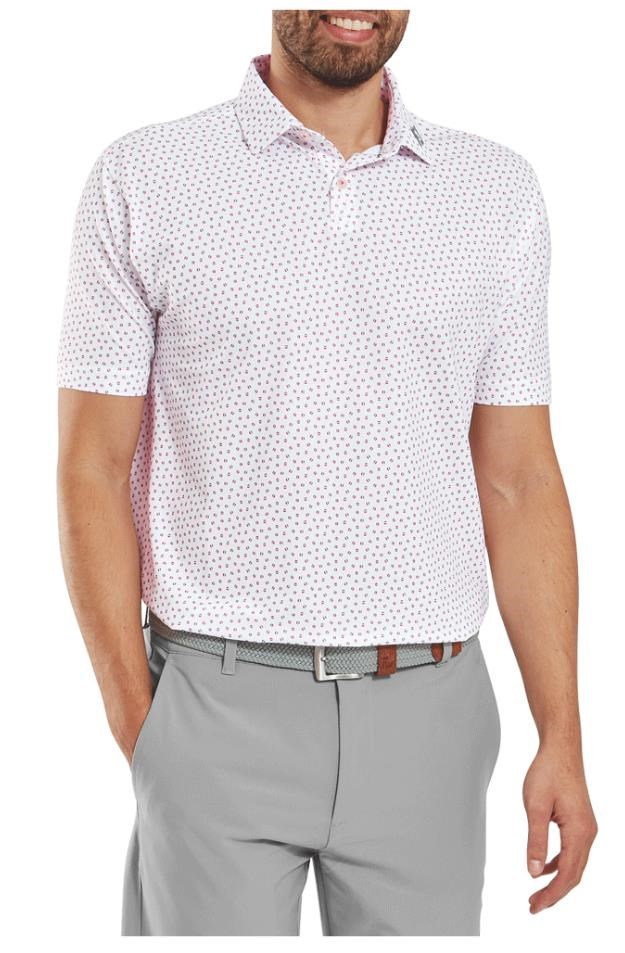 FootJoy Bounce Print Pique pánské polo, white/hibiscus