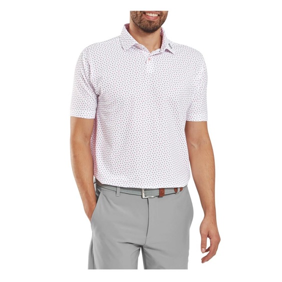 FootJoy Bounce Print Pique pánské polo, white/hibiscus