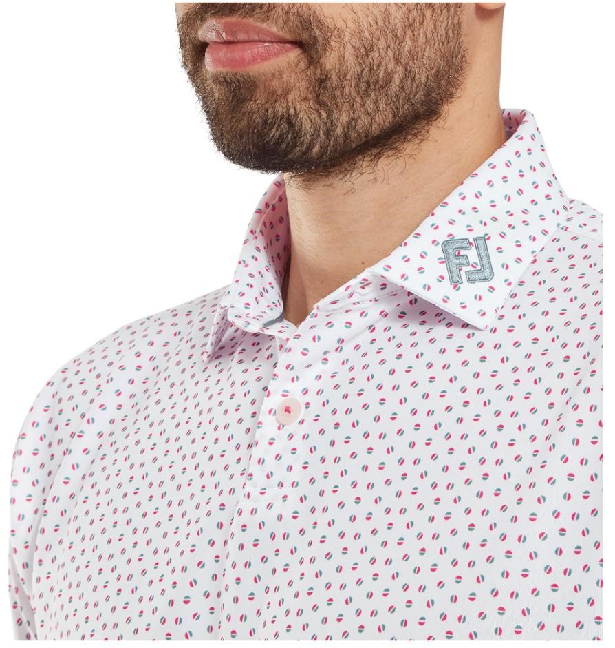 FootJoy Bounce Print Pique pánské polo, white/hibiscus