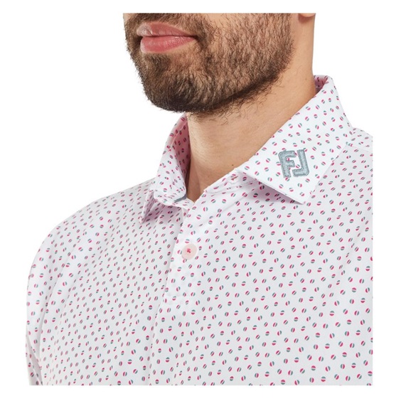 FootJoy Bounce Print Pique pánské polo, white/hibiscus