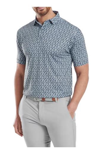 FootJoy Floral Sketch Print Lisle pánské polo, bílo/tmavě modré