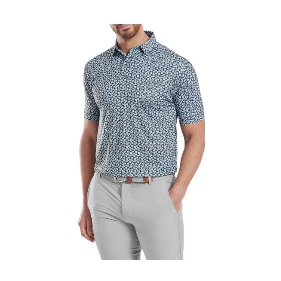 FootJoy Floral Sketch Print Lisle pánské polo, bílo/tmavě modré