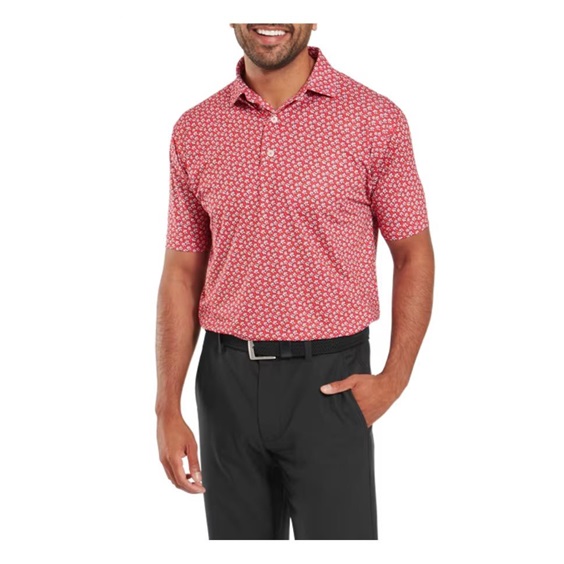 FootJoy Floral Sketch Print pánské polo, white/hibiscus