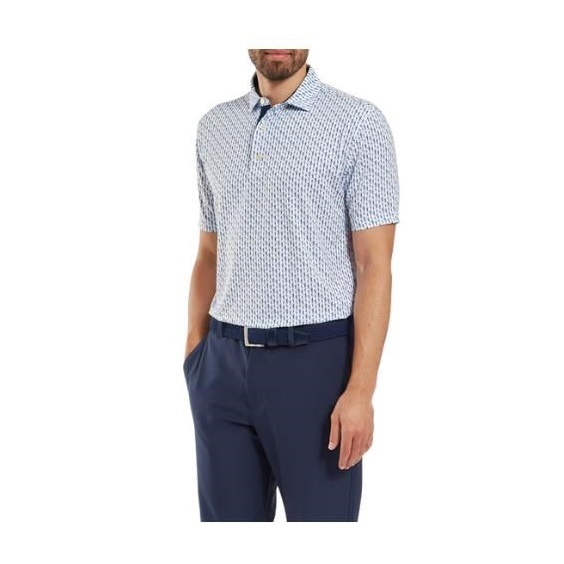 FootJoy Figure Print Lisle pánské polo, bílo/tmavě modré