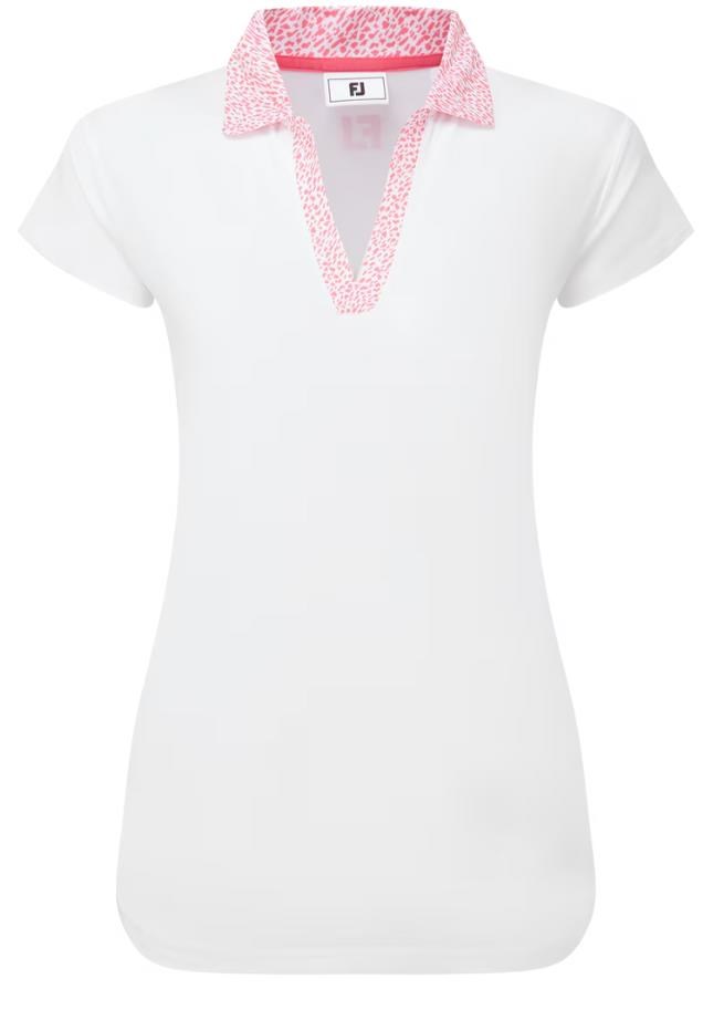 FootJoy Cap Sleeve Print Trim Lisle dámské polo, bílo/růžové