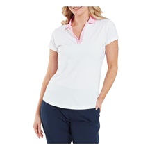FootJoy Cap Sleeve Print Trim Lisle dámské polo, bílo/růžové