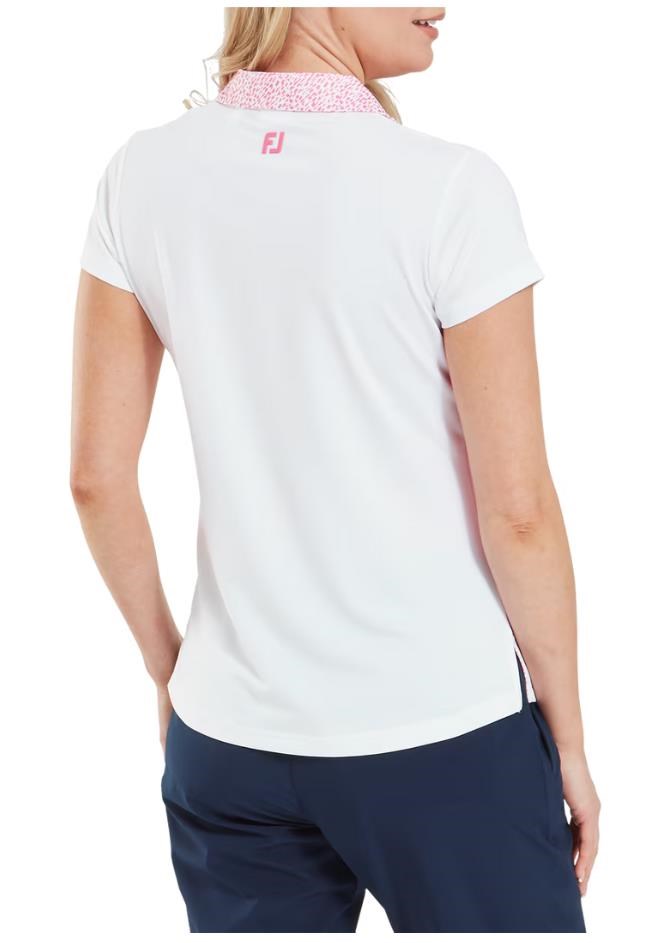 FootJoy Cap Sleeve Print Trim Lisle dámské polo, bílo/růžové