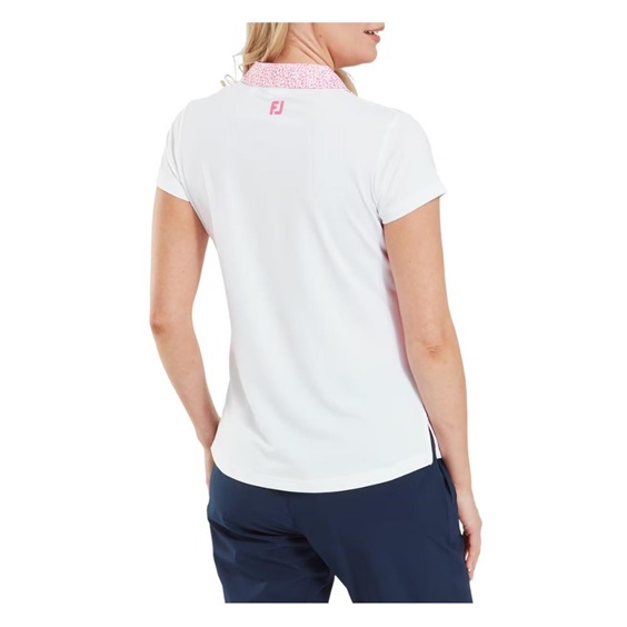 FootJoy Cap Sleeve Print Trim Lisle dámské polo, bílo/růžové